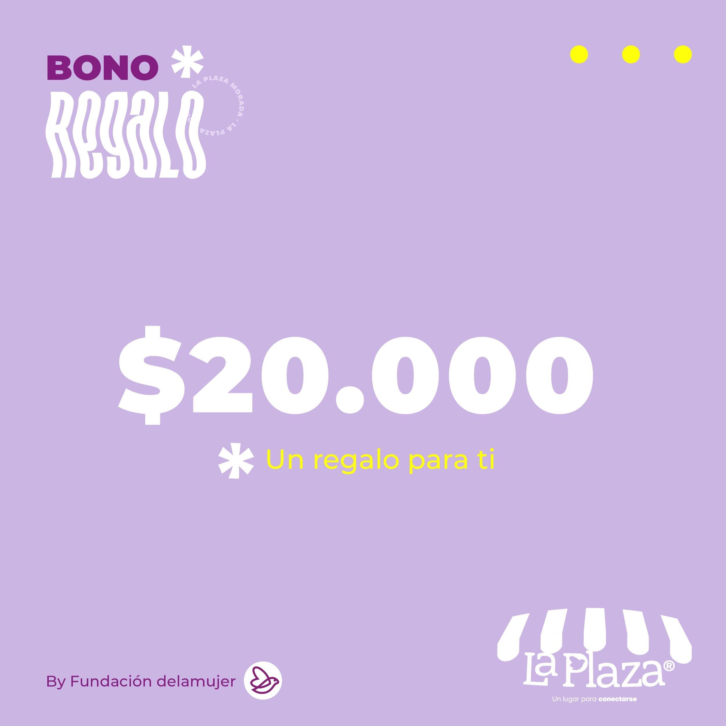 Valor del Bono: $20.000 COP. Para redimir: 20.000 Gemas Moradas.
